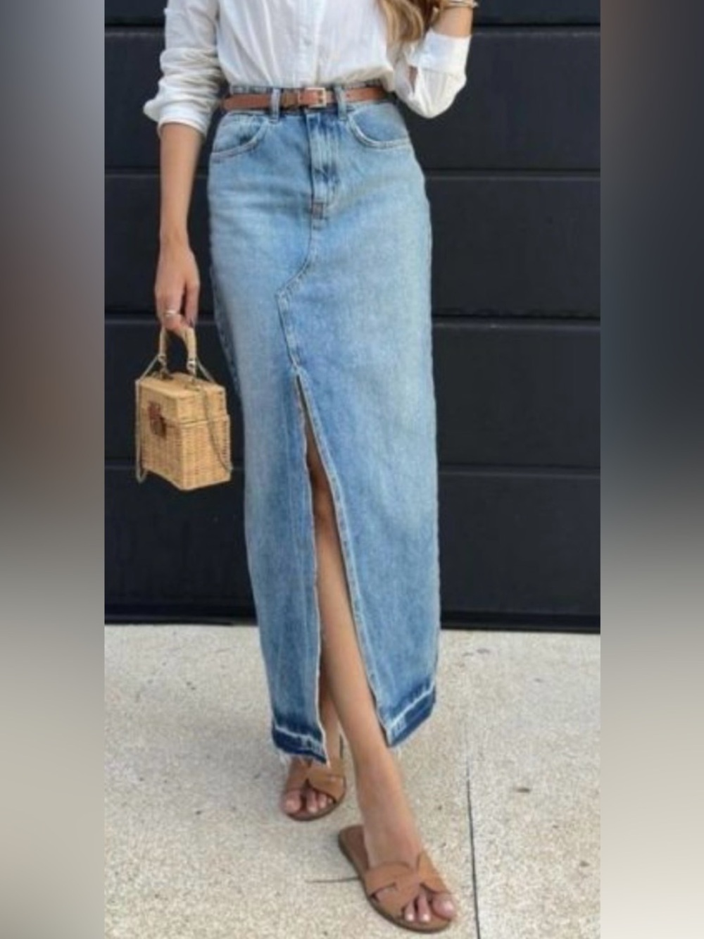 Cotton On “ Bailey denim maxi skirt” medium blue -slit- coastal-Women size 4
